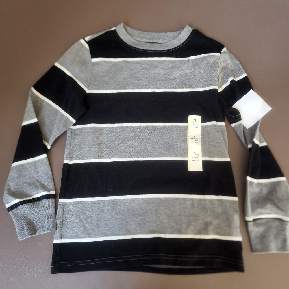 *nd NWT Cat & Jack sz S (6/7) black & gray striped long sleeve t-shirt